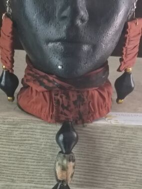 Handmade Terracotta Red Fabric and Black Bead Statement Necklace and Earring Set